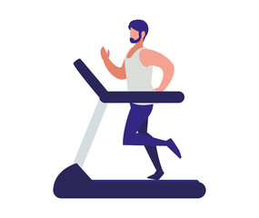 athletic man running in electric treadmill tape