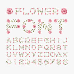 Fototapeta na wymiar Isolated flower font alphabet character with number and symbol, Vector floral wreath ivy style with branch and leaves.