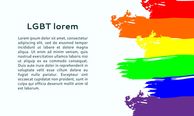 Gay pride flag vector illustration with sample text. Design template for banner, brochure, website, card. Colorful image with place for text. Lgbt tolerance concept.