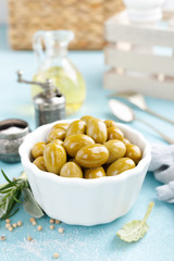 Green olives in a bowl