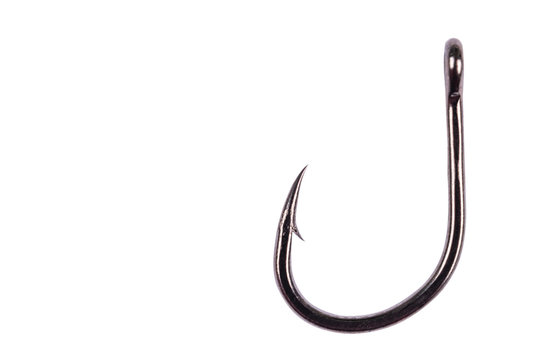Fishing hook isolated on a white background. Fishing hook close up. Fishing tackle. Stainless steel fishing hooks