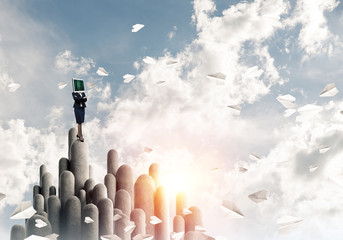 Business woman with monitor instead of head.