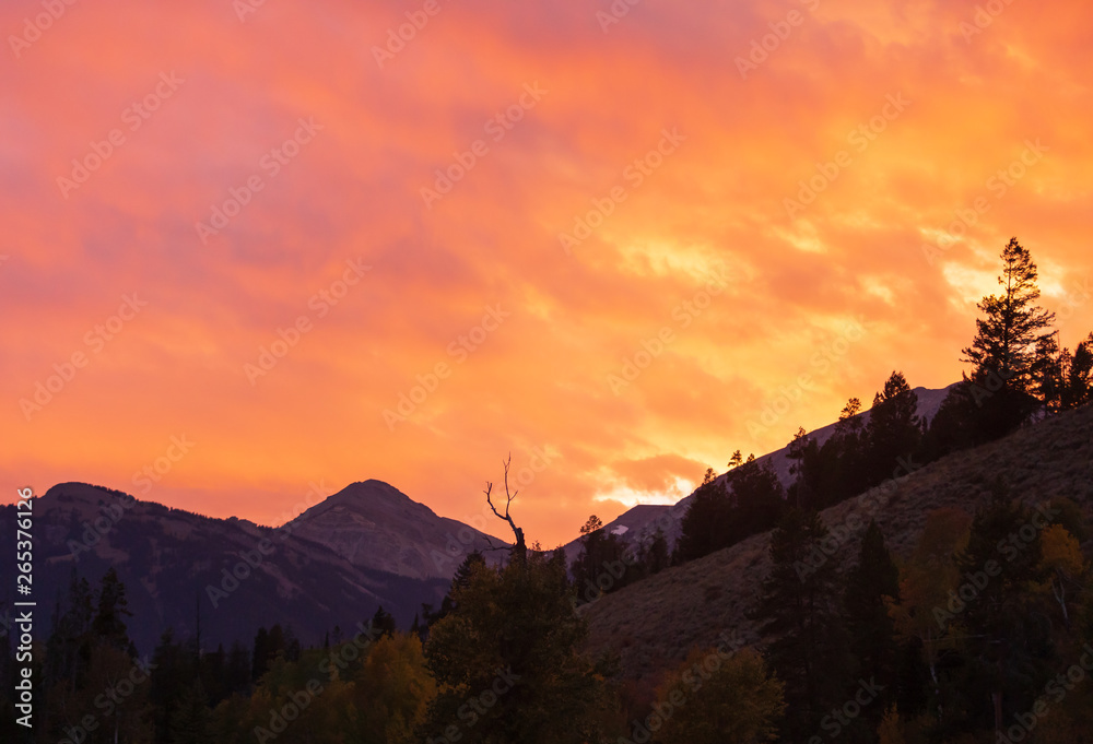 Canvas Prints Fiery Sunset in the Tetons