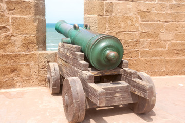 Fototapeta na wymiar Morocco, Essaouira, Historic Cannons at Squala de la Ville Bastion