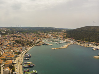 Cesme, Izmir / TURKEY -  Aerial view of Cesme city view taken by drone