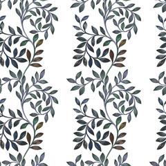Seamless watercolor leaves. Leaves ornament. Hand painted watercolor illustration. Seamless botanical watercolor pattern. Seamless watercolor pattern. Elegant leaves art design.