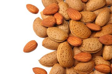 almonds isolated on white background top view