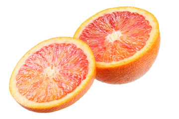 Red blood orange fruit with slices isolated on white background