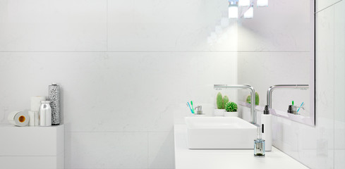 Modern  bright Bathroom interior 3d rendering