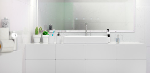 Fototapeta na wymiar Modern bright Bathroom interior 3d rendering