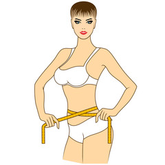 Beautiful lady measuring the size of her waist