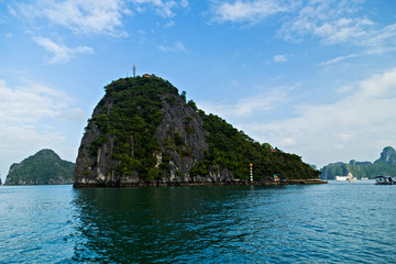 Fototapeta na wymiar Panorama Halong bay islands. Rock islands South China Sea Vietnam. Site Asia