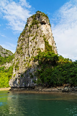 Fototapeta na wymiar Vietnam, Ha Long Bay Cruse liner junk sails in sea landscape travel