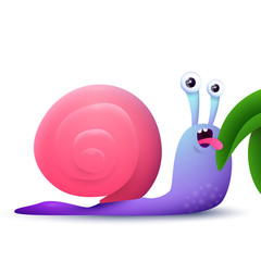 Cartoon funny snail eating a leaf