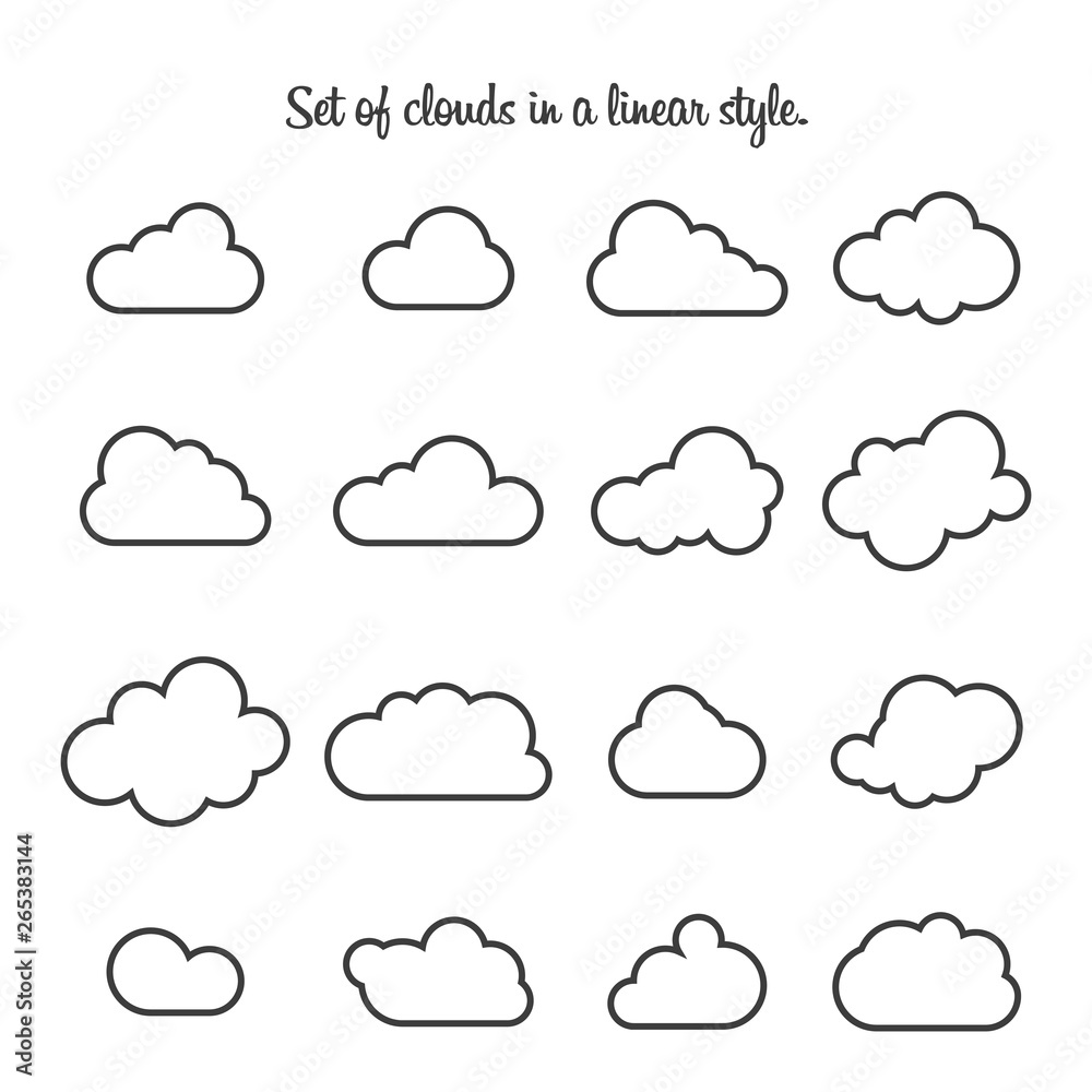 Aufkleber set of clouds in a linear style. cloud in line or outline. vector