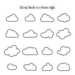 Set of clouds in a linear style. Cloud in line or outline. Vector