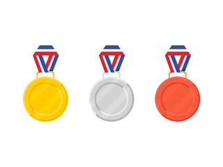 Medal set of gold, silver and bronze. Medal in flat design isolated on white background. Vector