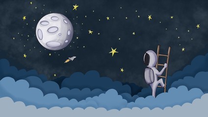 The astronauts climbed the ladder to go to the moon.