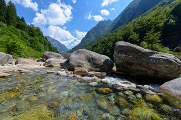 Valle Verzasca mountain river rocks forest valley
