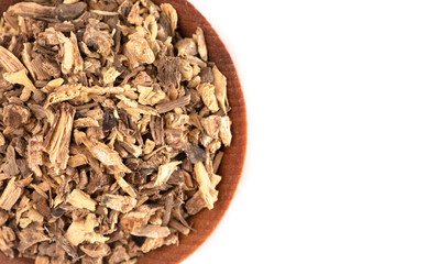 Echinacea Root in a Wooden Bowl on a White Background