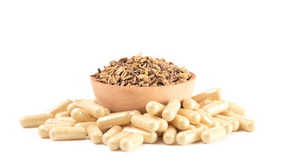 Echinacea Root in a Wooden Bowl on a White Background