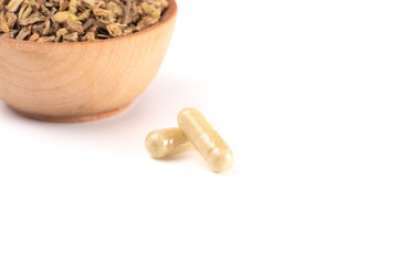 Echinacea Root in a Wooden Bowl on a White Background