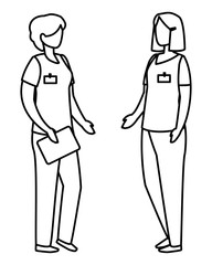 female medicine workers with uniform characters