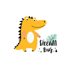 Cute vector crocodile with lettering