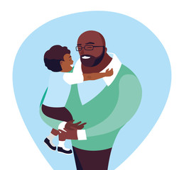 afro father with son characters