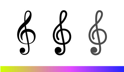 Treble clef musical key vector icon set. Isolated on white background