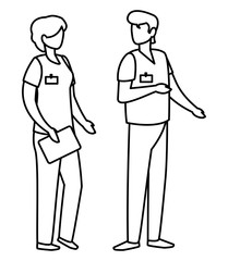couple medicine workers with uniform characters