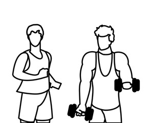 athletic men weight lifting and running