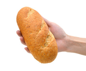 bread on the hand on a white background