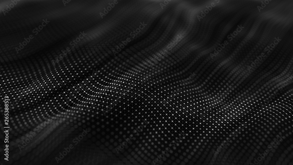 Poster wave 3d. wave of particles. abstract background with a futuristic wave. big data visualization. tech
