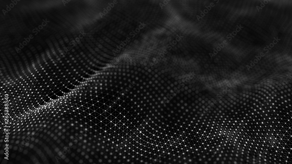 Poster wave 3d. wave of particles. abstract background with a futuristic wave. big data visualization. tech