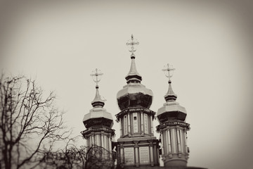 Trinity Sergius Lavra, Russia. Sepia photo.