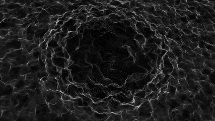 Space-time portal. Abstract grid wormhole. Futuristic 3d portal. Cosmic wormhole. Funnel-shaped tunnel. Spiral Technology. 3d rendering.