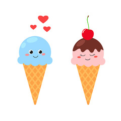Cute cartoon ice cream in love