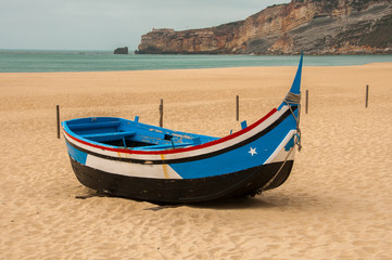 Naklejka premium Landscape of the beautiful beach of Nazareth, Portugal