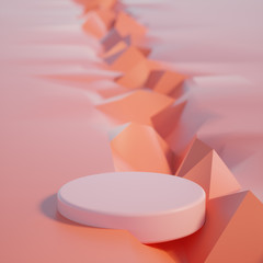 Podium on a geometric background with bokeh effect