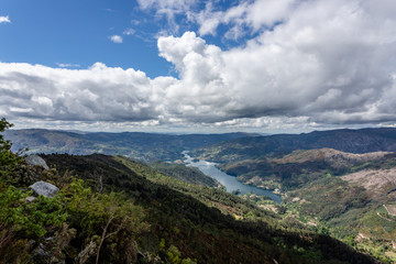 View on the Lima river meandering through Peneda Geres, the only national park in Portugal, located in the Norte region.