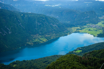 Fototapeta na wymiar View of Bohinj lake from Vogel cable car, Triglav National park, Slovenia