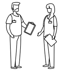 couple medicine workers with uniform characters
