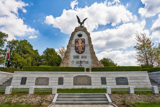 Cer, Tekeris, Serbia April 19, 2019: Memorial Ossuary, Cer. The remains of the killed Serbian soldiers after the Battle of Cer in the First World War were buried there.