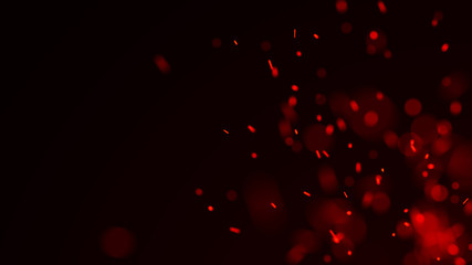 Fire sparks background. Burning red sparks. Fire flying sparks. Blurred bright light. 3D rendering