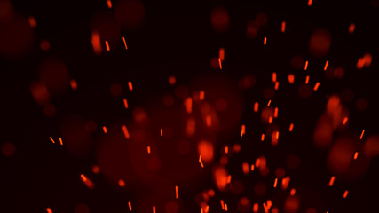 Naklejka na ściany i meble Fire sparks background. Burning red sparks. Fire flying sparks. Blurred bright light. 3D rendering