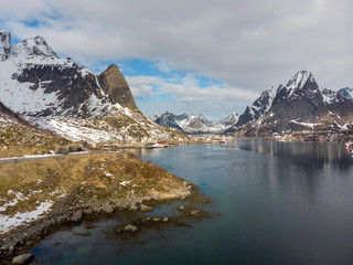 Fototapeta na wymiar Reine village with fjord, Lofoten Norway