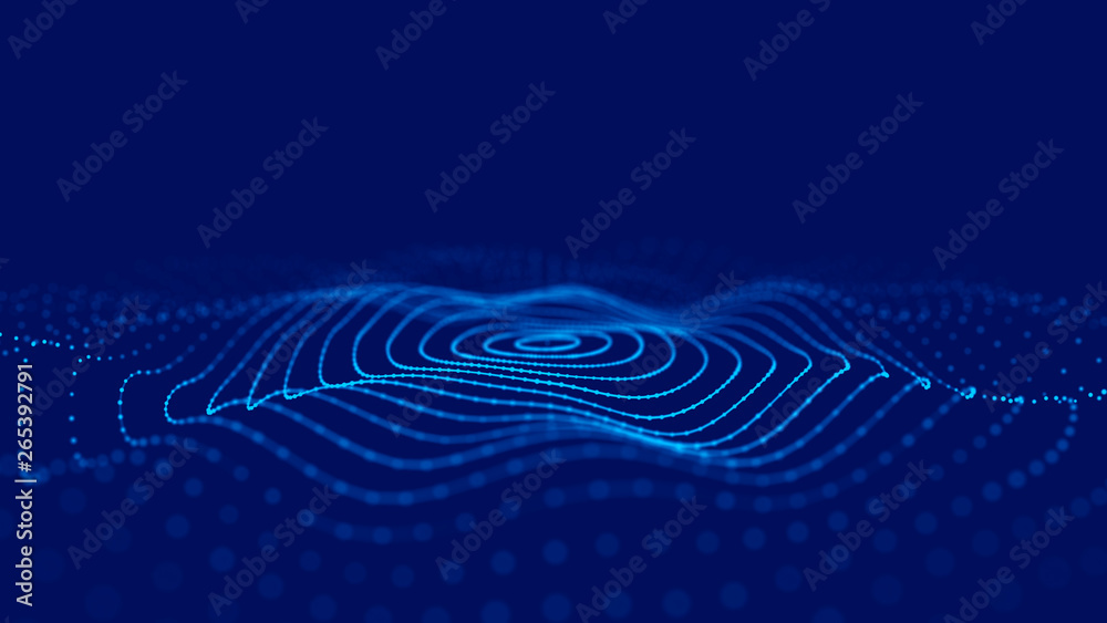 Poster wave 3d. wave of particles. 3d glowing abstract digital particles background. data technology illust
