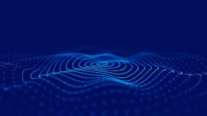 Wave 3d. Wave of particles. 3D glowing abstract digital particles background. Data technology illustration. Big data visualization. 3d rendering.
