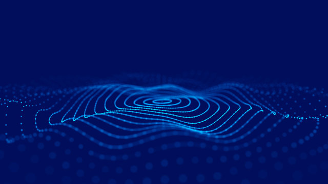 Wave 3d. Wave of particles. 3D glowing abstract digital particles background. Data technology illustration. Big data visualization. 3d rendering.
